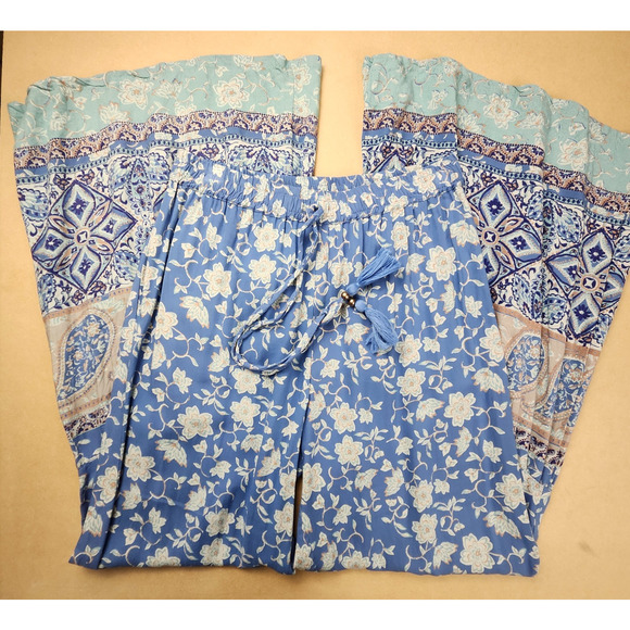 Angie Boho Flare Pants Size Medium Blue - Picture 4 of 8